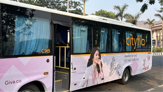 Cityflo bus with GIVA ad branding wrap in Mumbai and Hyderabad